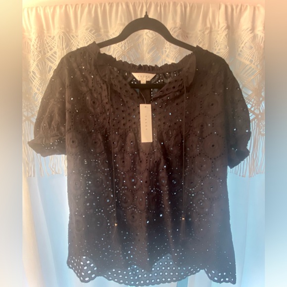 Adiva Black Eyelet cotton Short Sleeved Blouse NWT - Picture 6 of 7